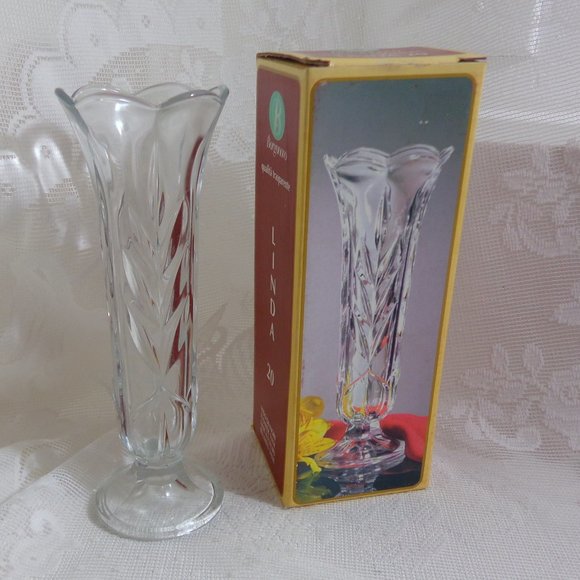Borgonovo Clear Glass Short Pedestal 7.75"Tall Single Bud Vase Marked Italy - Picture 2 of 16